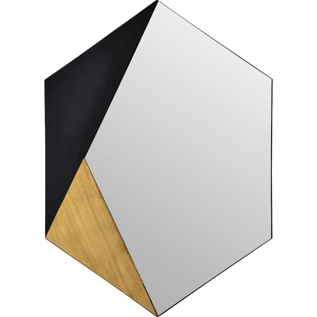 40" Black Gold Leaf Finished Glass Unframed Hexagon Wall Mirror