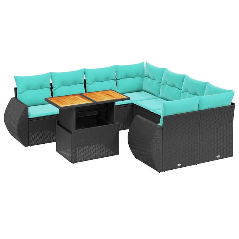 vidaXL Patio Sofa Set with Cushions Outdoor Furniture 9 Piece Poly Rattan - 24.4 x 24.4 x 27.2