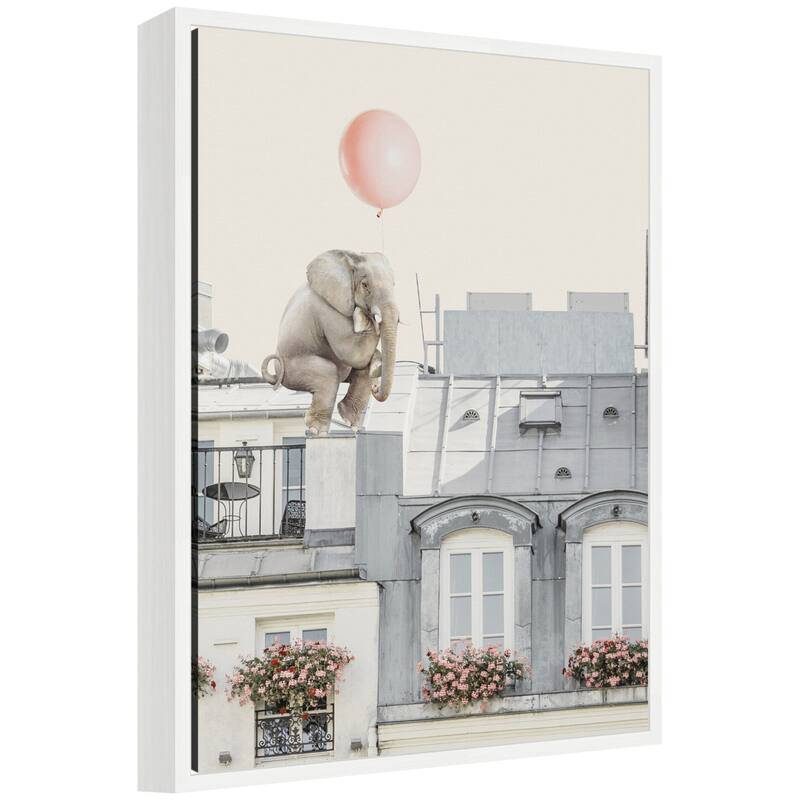 Kate and Laurel Sylvie Elephant in Paris Framed Canvas by July Art Prints - 18x24