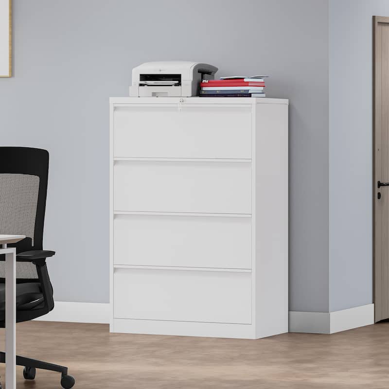35"W 2/3/4-drawer Lateral Locking Steel File Cabinet for A4, Legal, Letter - 4 Drawer White