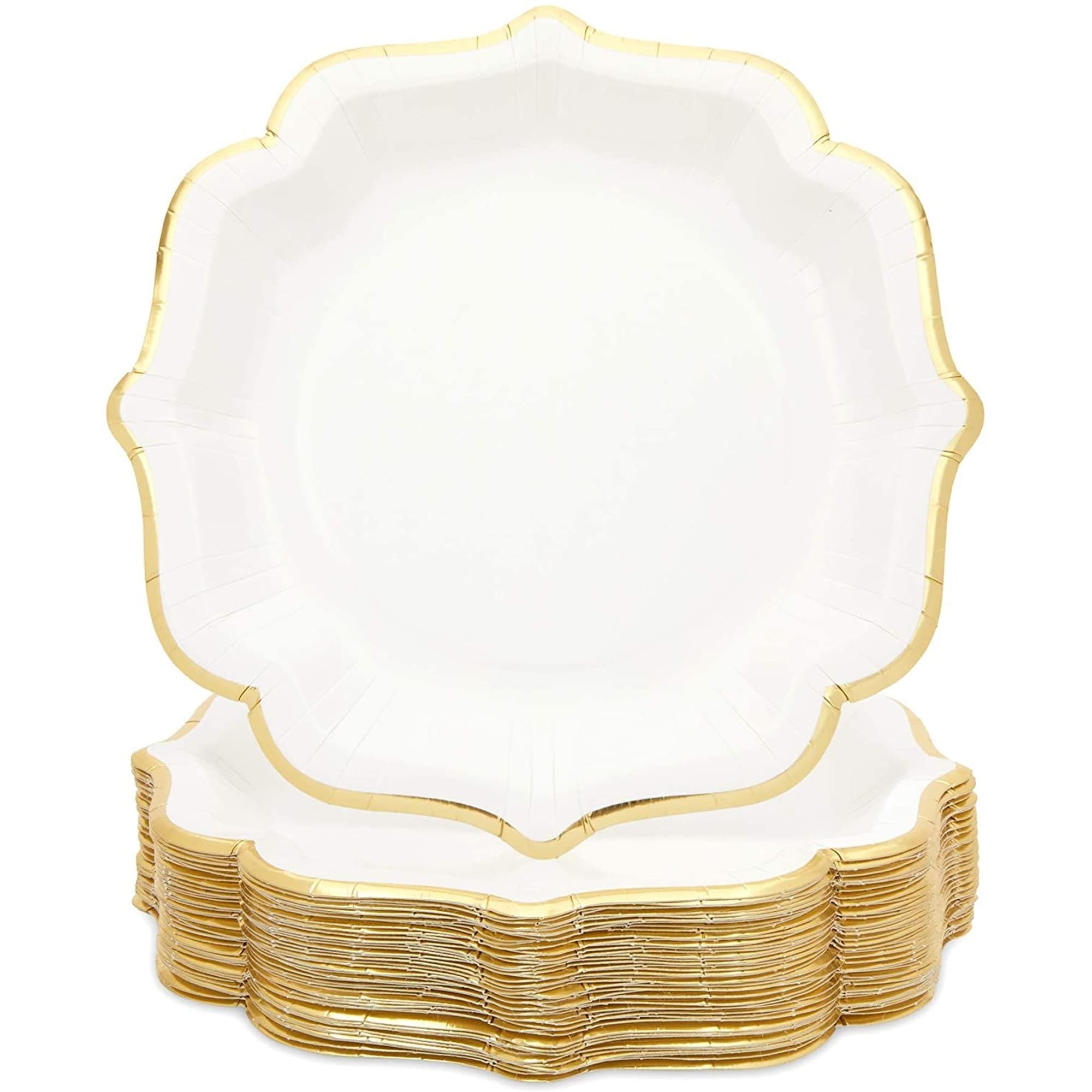 White paper plates with gold trim deals