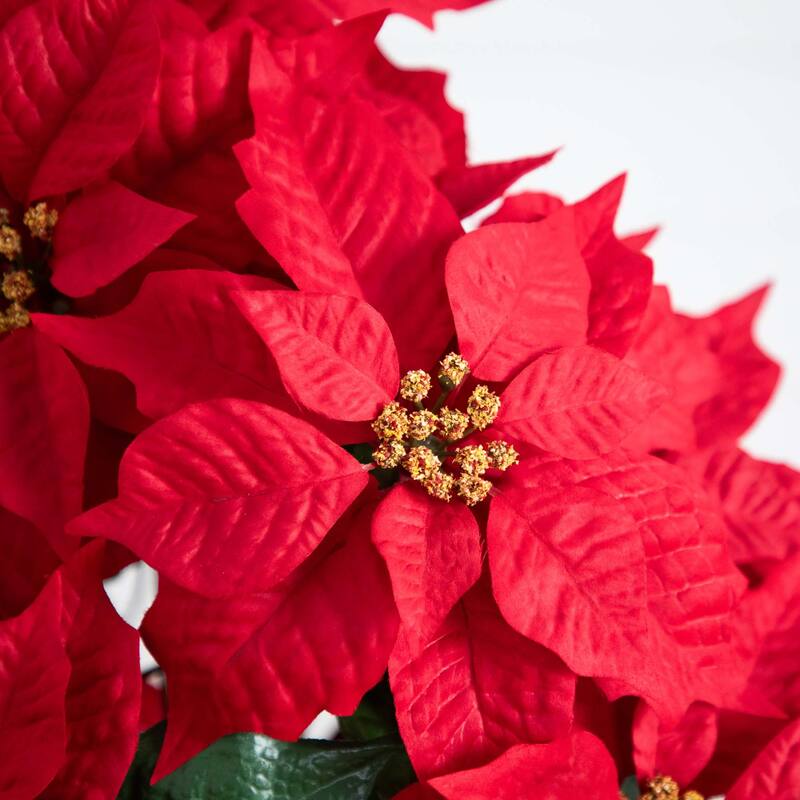 Potted Poinsettia Artificial Floral Arrangement - 19" - Red