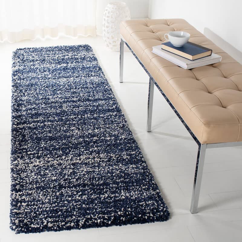 SAFAVIEH Hudson Shag Justine Modern 2-inch Thick Rug - 2'3" x 8' Runner - Navy/Ivory - Runner