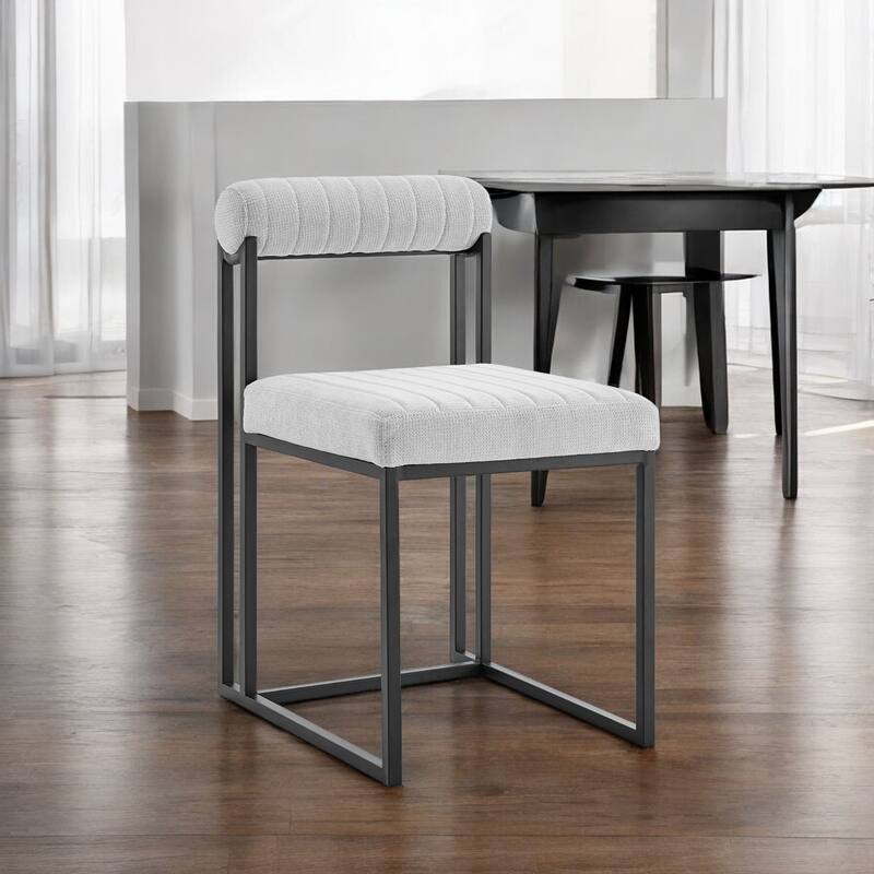 HomeRoots Set of Two Gray And Black Upholstered Polyester Open Back Dining Side Chairs - Set of 2