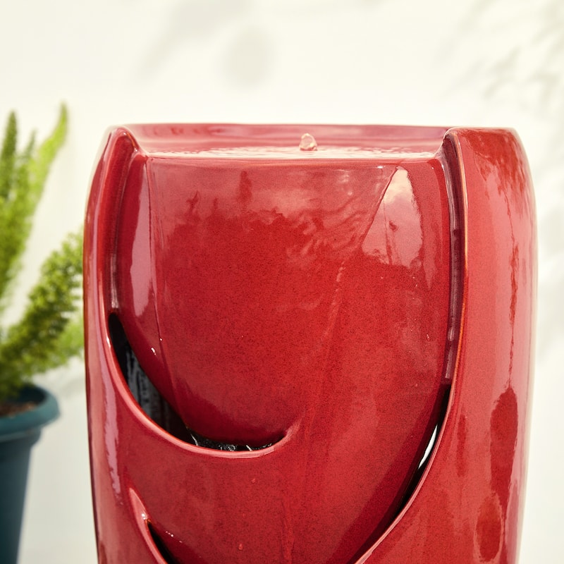 Glitzhome Oversized LED Lighted Ceramic Pot Floor Fountains for Outdoor Garden