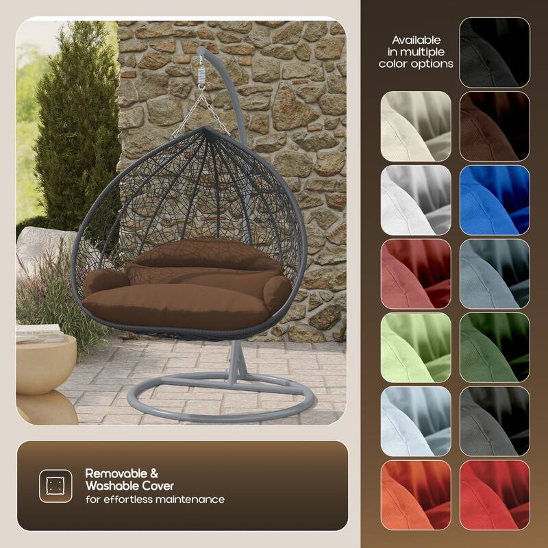 2-Person Egg Swing Chair in Grey Stainless Steel 2-Seater Porch Swing for Outdoor and Indoor - 77.95" Height