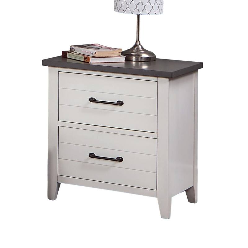 Nightstand Bedroom 1pc Nightstand Solid wood Appliance Pull 2-Drawers bedside Table Top, Two Tone - White+Grey