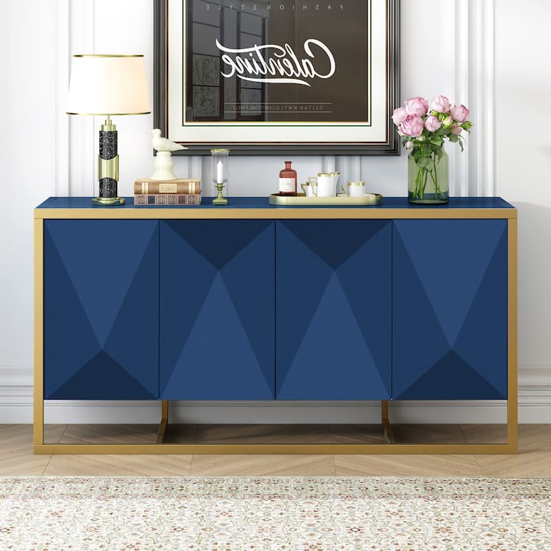 Mahogany Veneer Modern Sideboard with Unique Metal Legs,Suitable for Study,Entryway, Hallway, Living Room, Foyer - Navy Blue