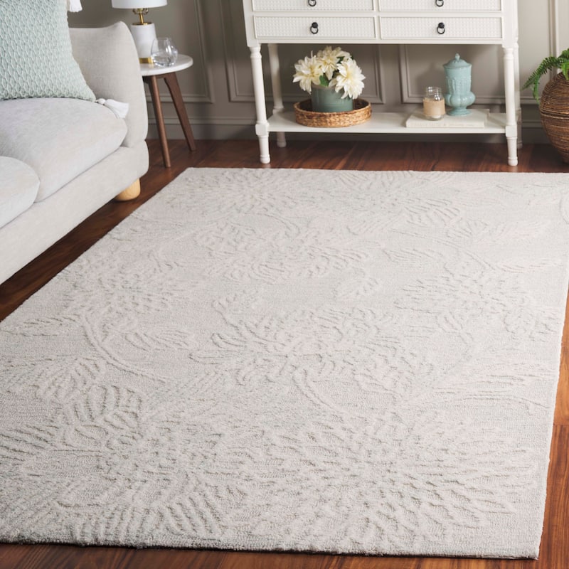 SAFAVIEH Handmade Jardin Katibe Floral Wool Rug - 9' x 12' - Light Teal/Ivory