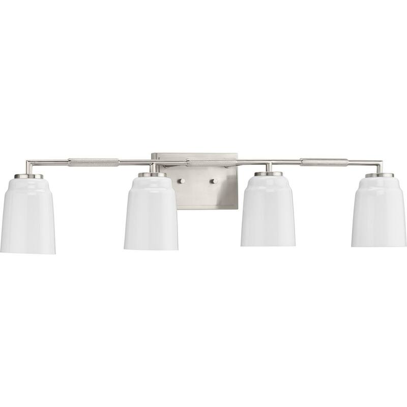 Spenser Collection Four-Light Brushed Nickel Industrial Vanity Light - 32.87 in x 5.5 in x 7.62 in