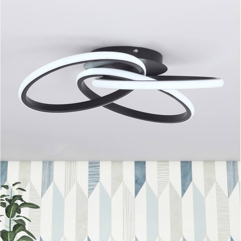 Modern 1-Light Linear Design LED Flush Mount Lighting Fixture - Black