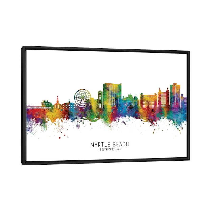 iCanvas "Myrtle Beach Skyline City Name" by Michael Tompsett Framed Canvas Print - Black - 26x40