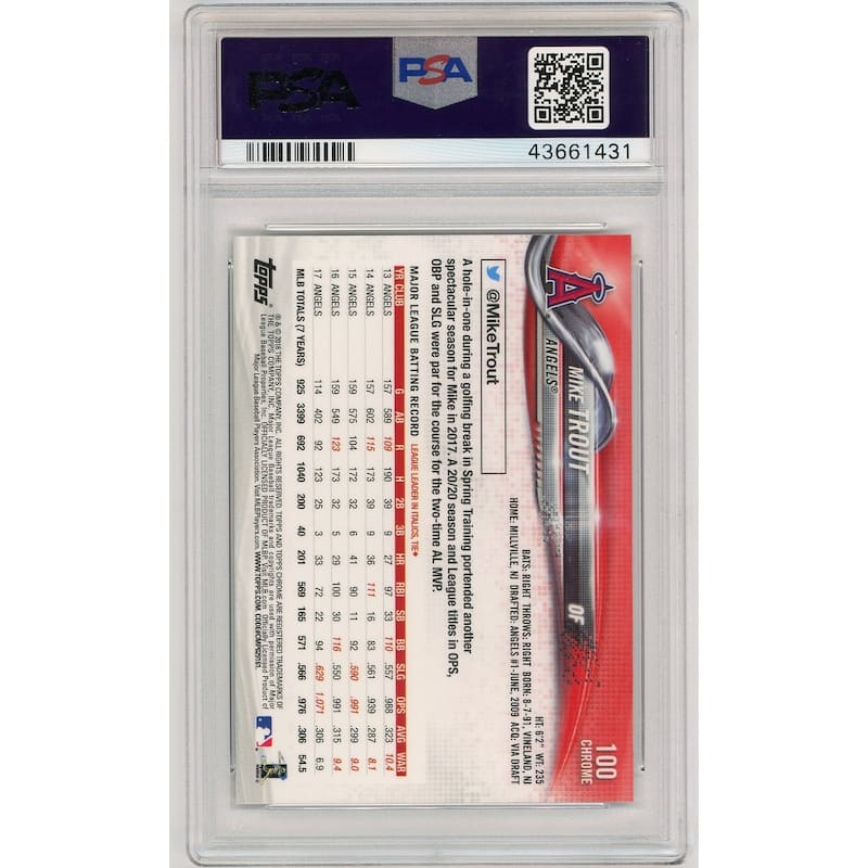 Mike Trout 2018 Topps Chrome Batting #100 Baseball Card Graded PSA 10 GEM MINT - 8'6" x 11'6"