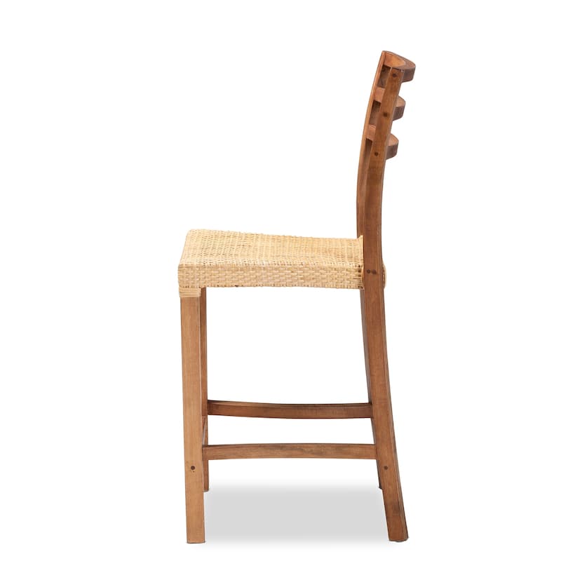 Arthur Mid-Century Wood & Natural Rattan Counter Stool