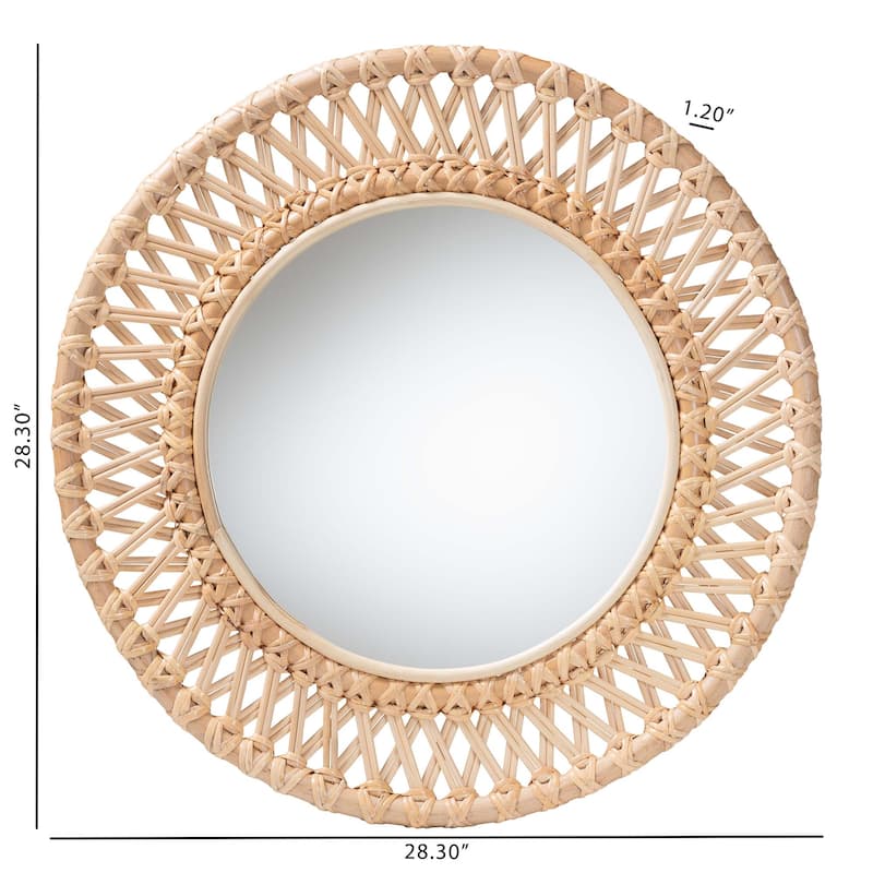 Burris Natural Rattan Wall Mirror - Handwoven Wicker Round Frame, Boho Coastal Accent Wall Decor for Entryway or Bedroom