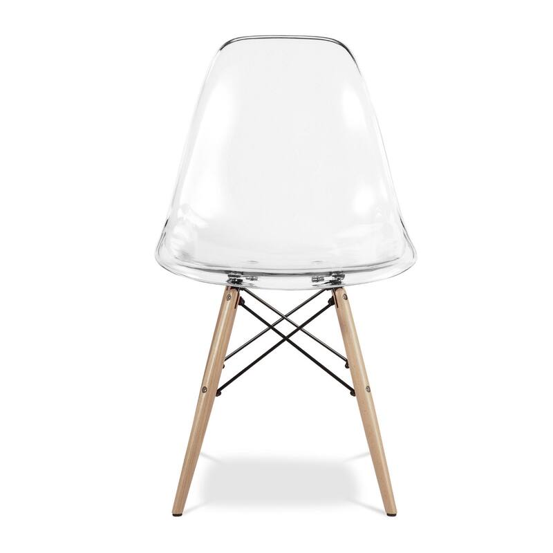 Clear Plastic and Wood Dining Chair with Natural Brown Legs - 21” x 18.50” x 32.50”