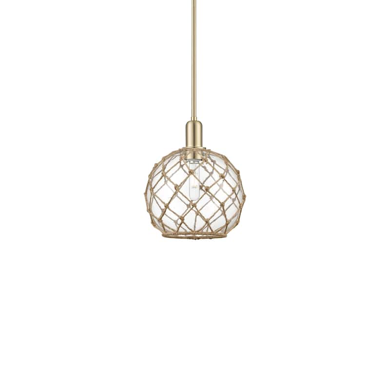 Innovations Lighting 716-1S-13-10 Farmhouse Rope Pendant Farmhouse - Champagne Bronze / Clear Glass with Brown Rope