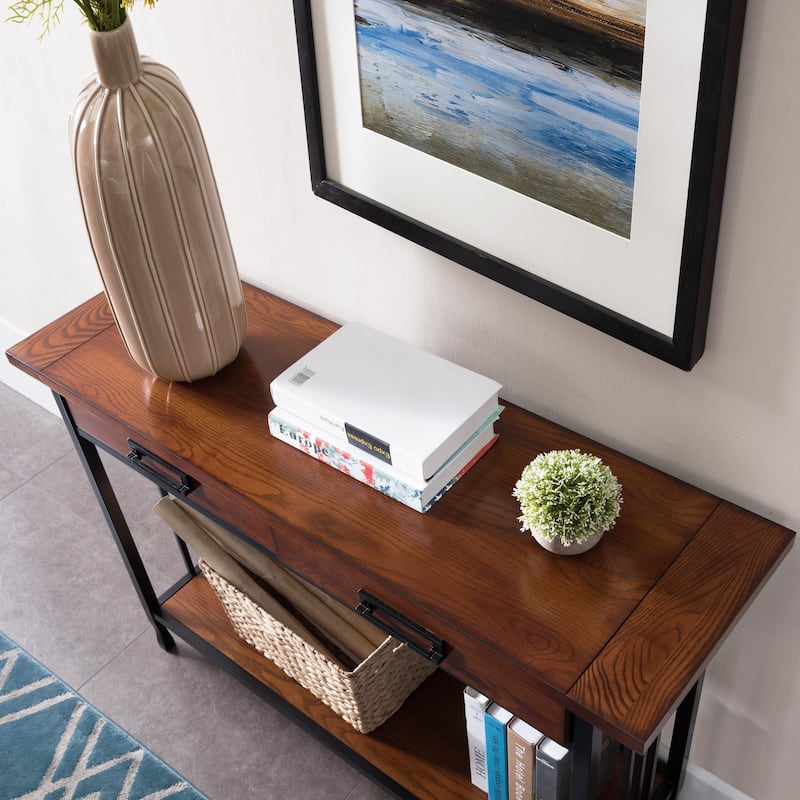 Leick Home Ironcraft Rustic Two Drawer Hall Console Sofa Table with Shelf