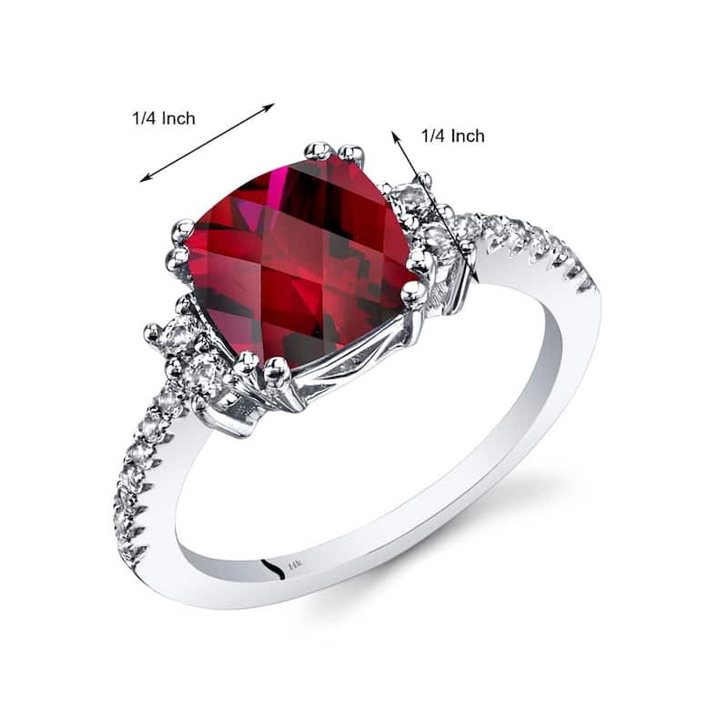 14k White Gold 3.28ct Created Ruby and White Topaz Ring
