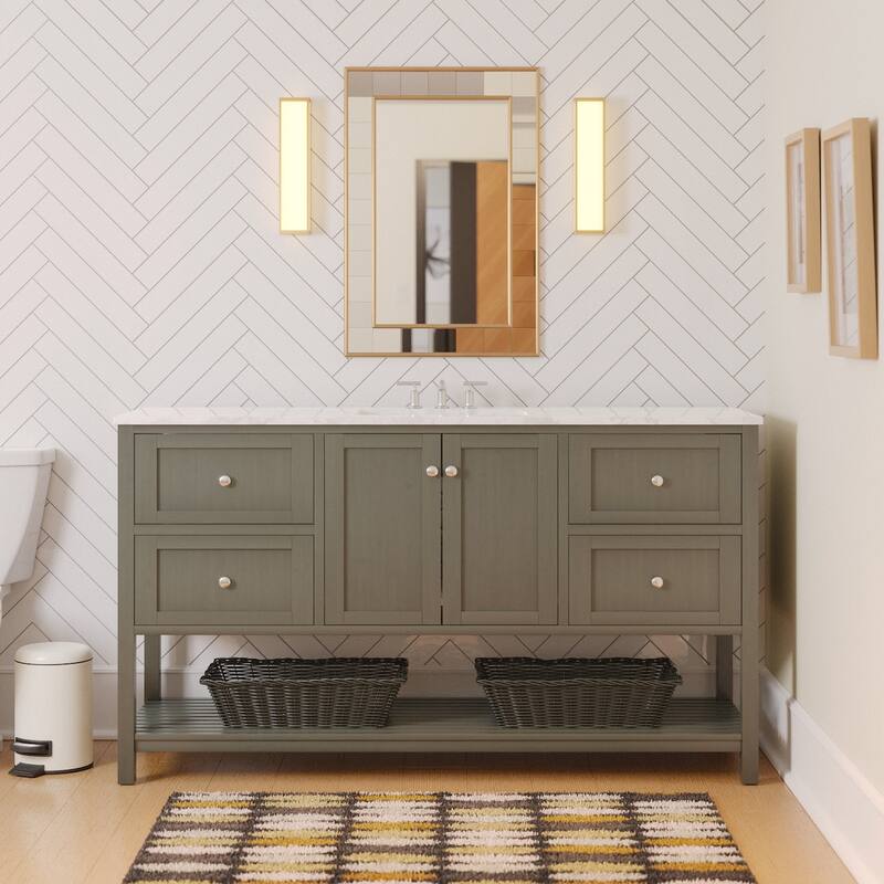 KitchenBathCollection Lakeshore 60" Single Bathroom Vanity with Engineered Carrara Top