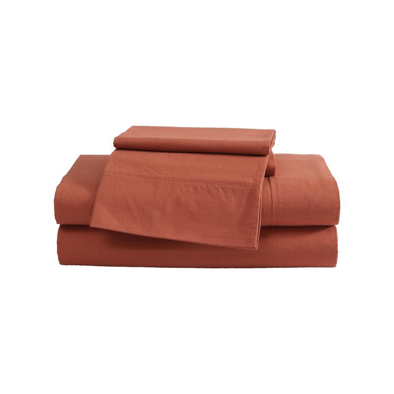 Eddie Bauer Brushed Percale Solid Cotton Sheet Set - Twin - Orange