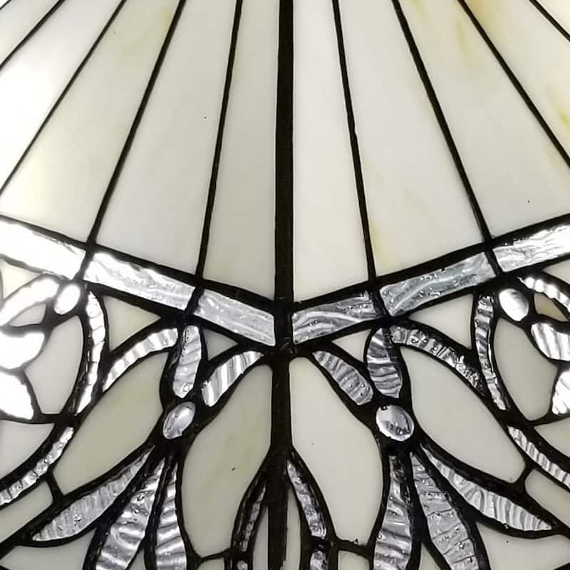 Tiffany Style Table Lamp Mission 22" Tall Stained Glass White Flower Night Stand Bedroom Handmade Amora Lighting