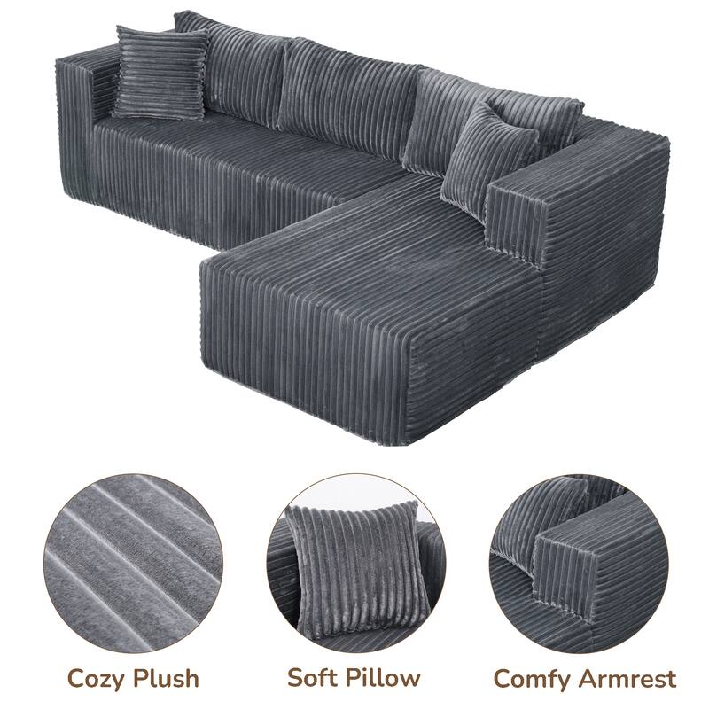 Anmytek 105 Inch Comfortable L-Shaped Modular Sofa - Plush Upholstery All-Foam No Springs Vacuum-Packed