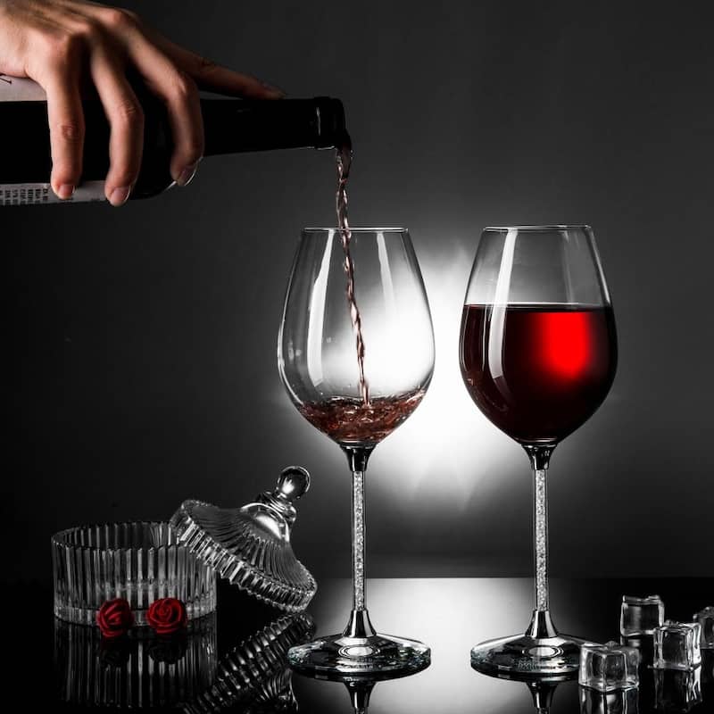 Matashi Crystal Wine Glasses Set 18.5 oz- Lead-Free Crystal Sparkling Wine Wedding Glasses, Elegant Crystal Filled Glassware