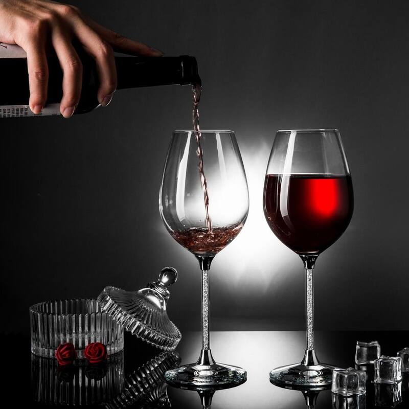 Matashi Crystal Wine Glasses Set of 2, 18.5 oz - Lead-Free Clear Crystal Filled Glassware - Wedding & Celebration Drinkware