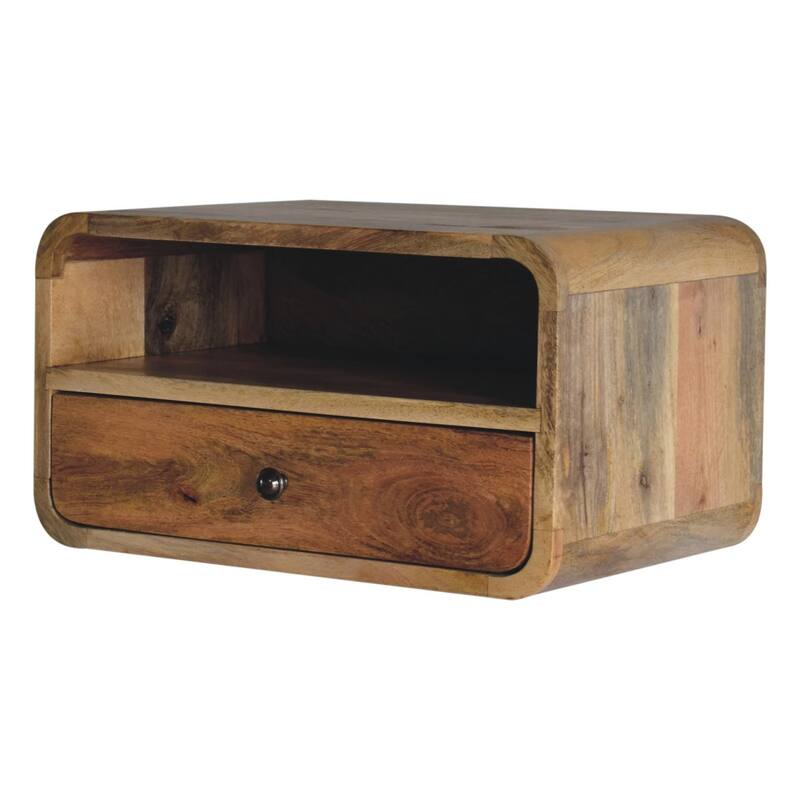 Artisan Furniture Solid Wood Large Oak-ish Curve Upper Slot Floating Bedside