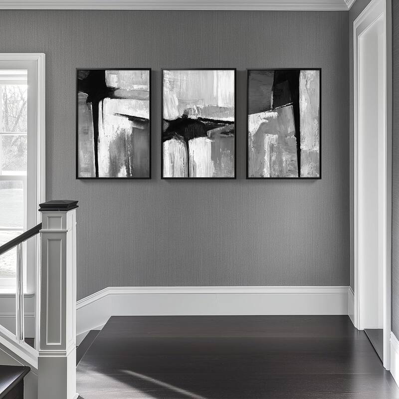 Framed Black and White Gray Modern Abstract Wall Art