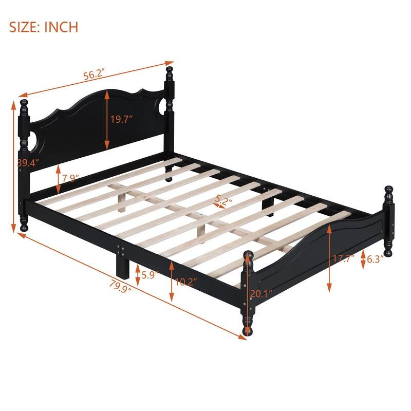 Retro Wood Platform Bed Frame with Wooden Slat Support