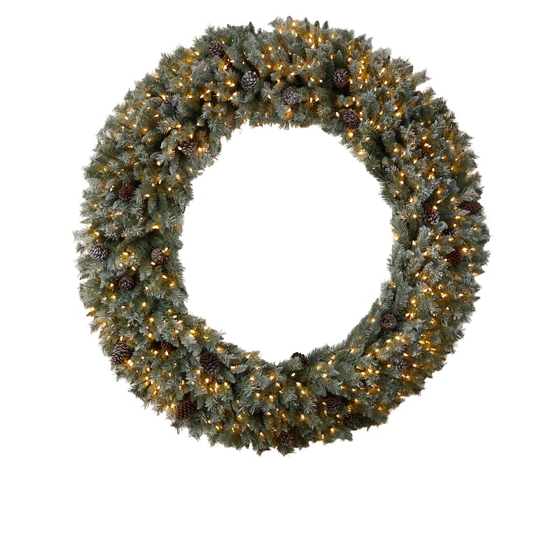 6' Giant Flocked Christmas Artificial Wreath with Lights - Green - 72