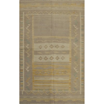 Hand Woven Southwestern Wool Grey Geometric Area Rug - 5' 10'' X 4' 1''