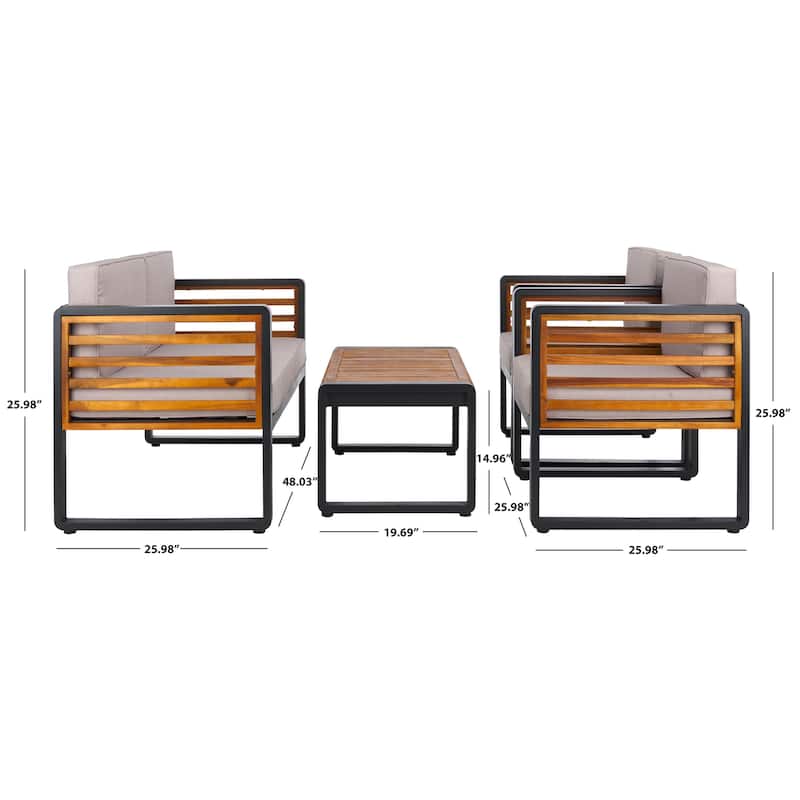 SAFAVIEH Outdoor Vesta Solid Wood 4-Piece Conversation Set - 48"W x 26"D x 26"H