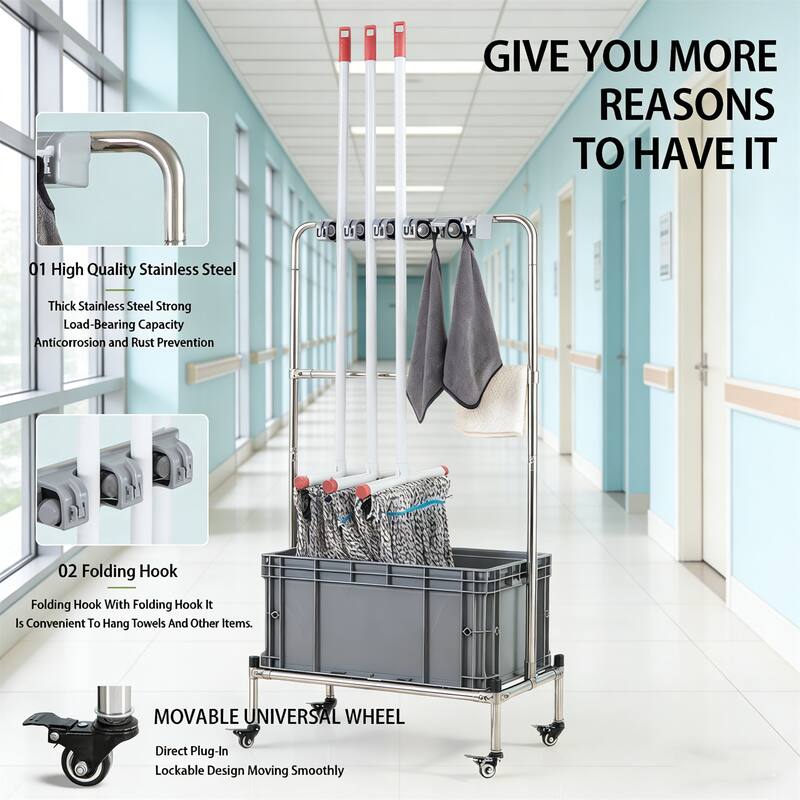 Modern Portable Movable Mop Rack Cleaning Tool Cart