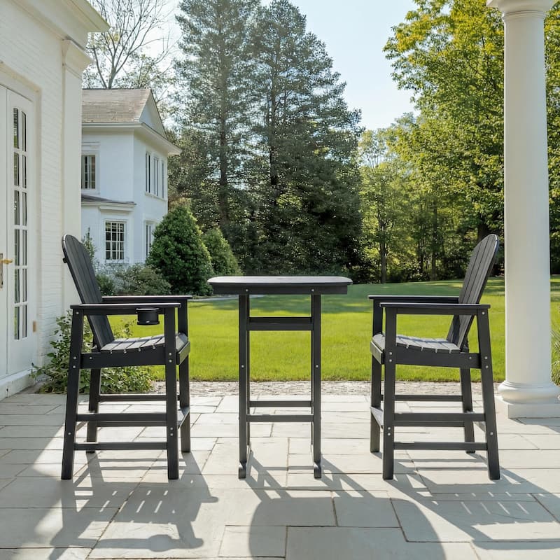 3-Piece HDPE Bar-Height Patio Bistro Set, 42.1" Square High Top Pub Table + 2 Bar Chairs, All-Weather Outdoor Dining Set