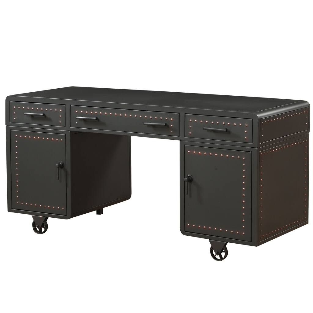 Metal Writing Desk with Shelves and Drawers Movable Excutive Desk
