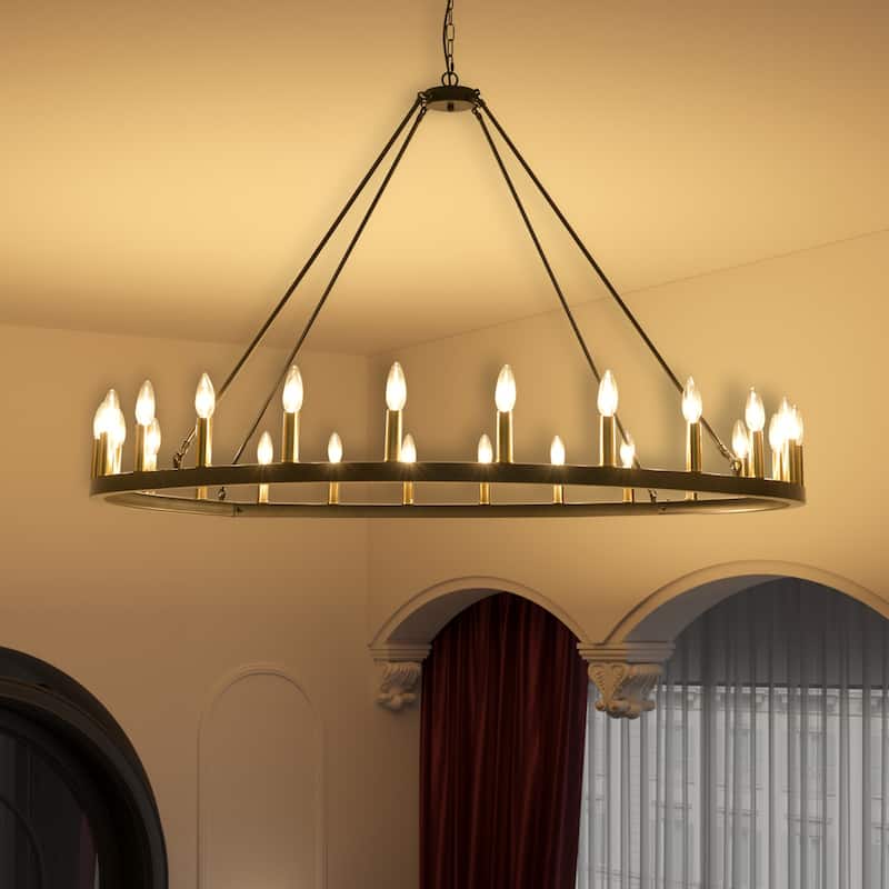 24-Light Modern Farmhouse Light Wagon Wheel Chandelier 54 Inch.