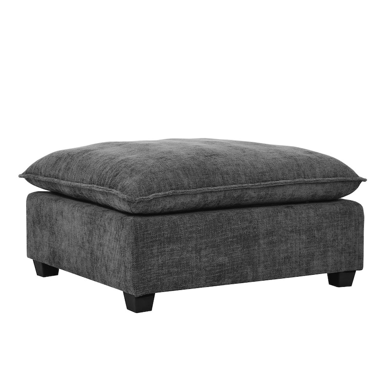 140" Comfy Wooden Sectional Sofa with Ottomans & Throw Pillows