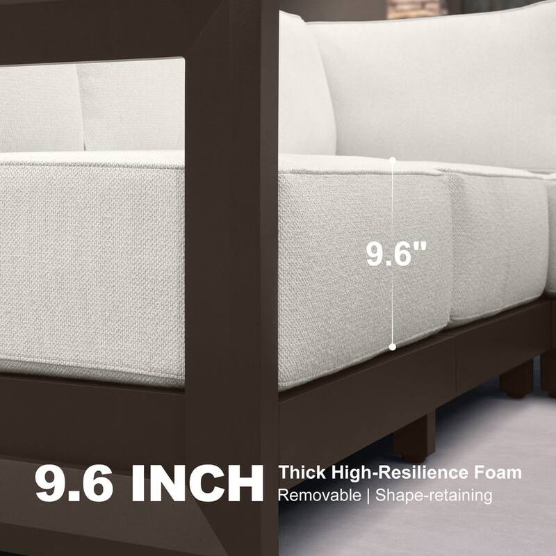 PURPLE LEAF Caesar L-Shaped White Outdoor Couch with 9.6" Thick for Yard Porch Deck Patio Conversation Sets