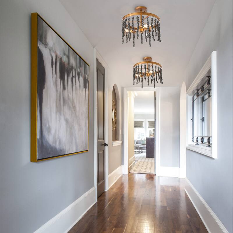 Genzi Boho Glam 3-light Brass Beads Semi-flush Mount Ceiling Light Entryway Dining room - D14"*H14"