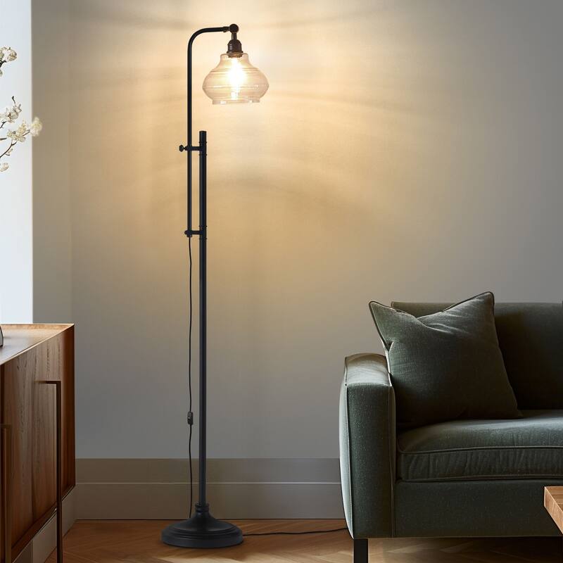 Brightech Austin 69 in. Classic Black Mid-Century Modern Height Adjustable LED Floor Lamp with Clear Glass Bowl Shade