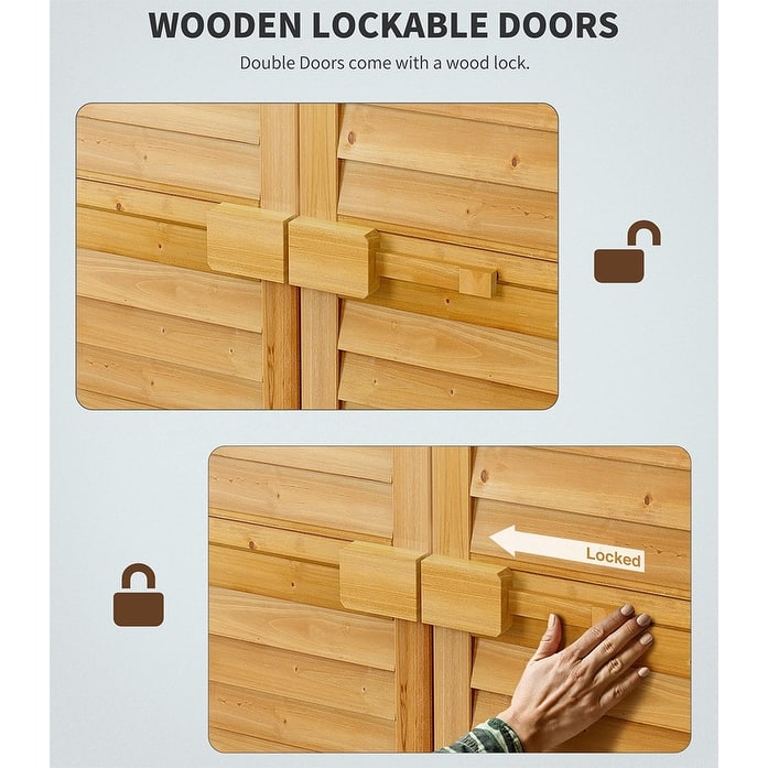 Outdoor Storage Cabinet with 3 Shelves, Outside Vertical Tall Tool Shed Double Lockable Wooden Garden Shed with Waterproof Roof