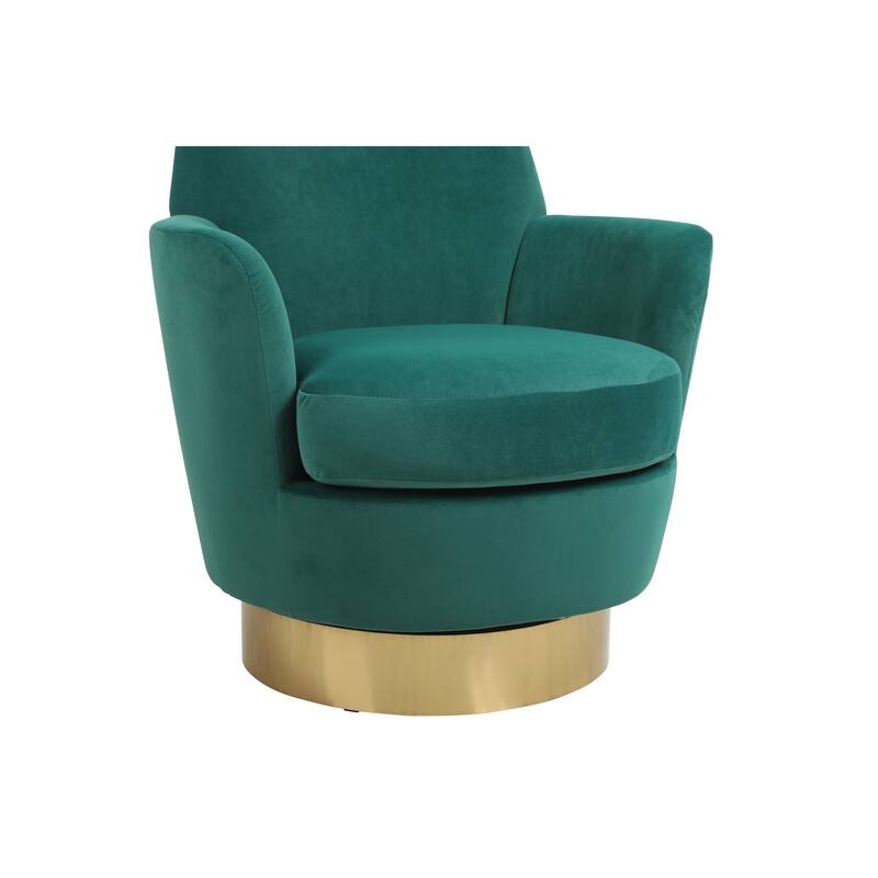 Velvet Swivel Barrel Chair with Gold Stainless Steel Base, High-Density Foam and 360° Rotation
