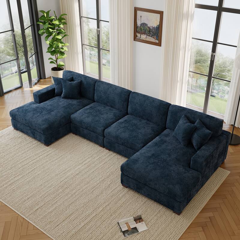 Modern Upholstered Chenille Modular Sectional Sofa with 2 Chaise