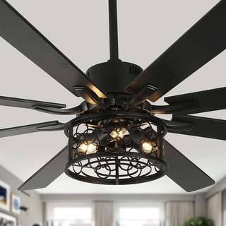 Chichoice 72" Farmhouse Large Ceiling Fan with Lights and Remote, 8-Blade 6 Speeds DC Motor Caged Ceiling Fan for Large Room