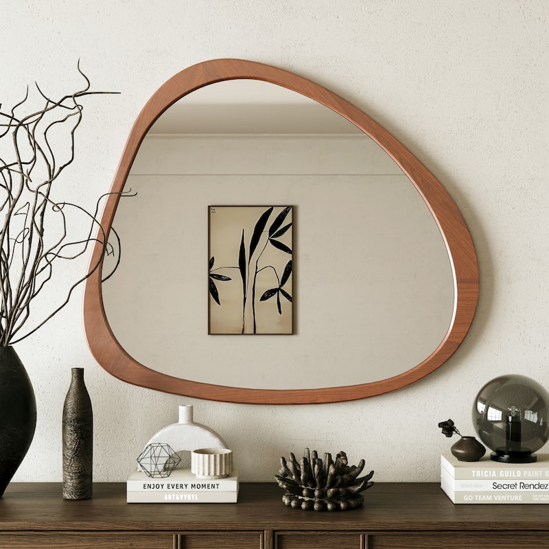 Solid Wood Mirror 45 Inch Asymmetrical Wall Mirror Wooden Framed Mirror Large Sized Dressing Mirror,for Living Room