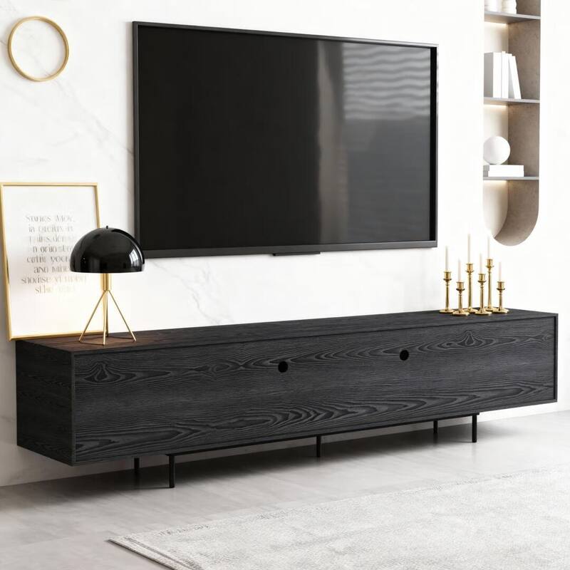 Stylish mid-century modern TV stand for up to 80" TVs. Ample storage for media devices, cable management. easy assembly.