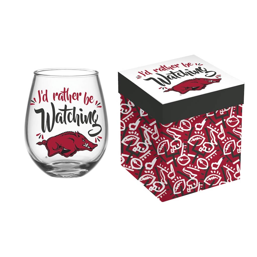 University of Arkansas, 17 oz Stemless Wine Glass w/ Gift Box